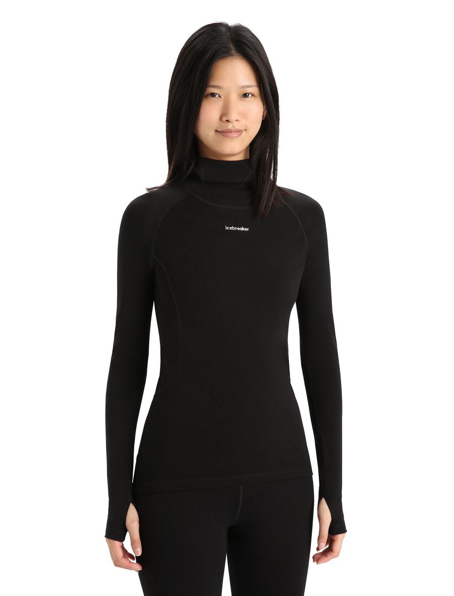 Icebreaker MerinoFine™ Long Sleeve Roll Neck Női Base Layers Fekete | HU 1896XYUF